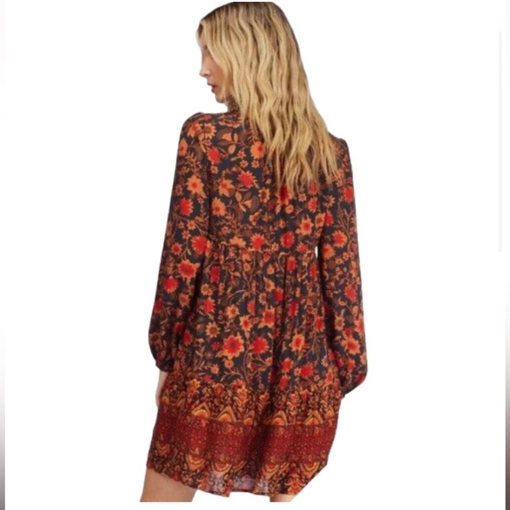 Billabong hearts desire slowly long sleeve mini dress black brown red floral - Picture 3 of 11